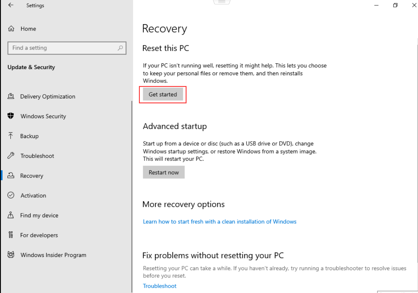 Restoring factory settings on Windows 10 systems - 迷你电脑技术支持中心
