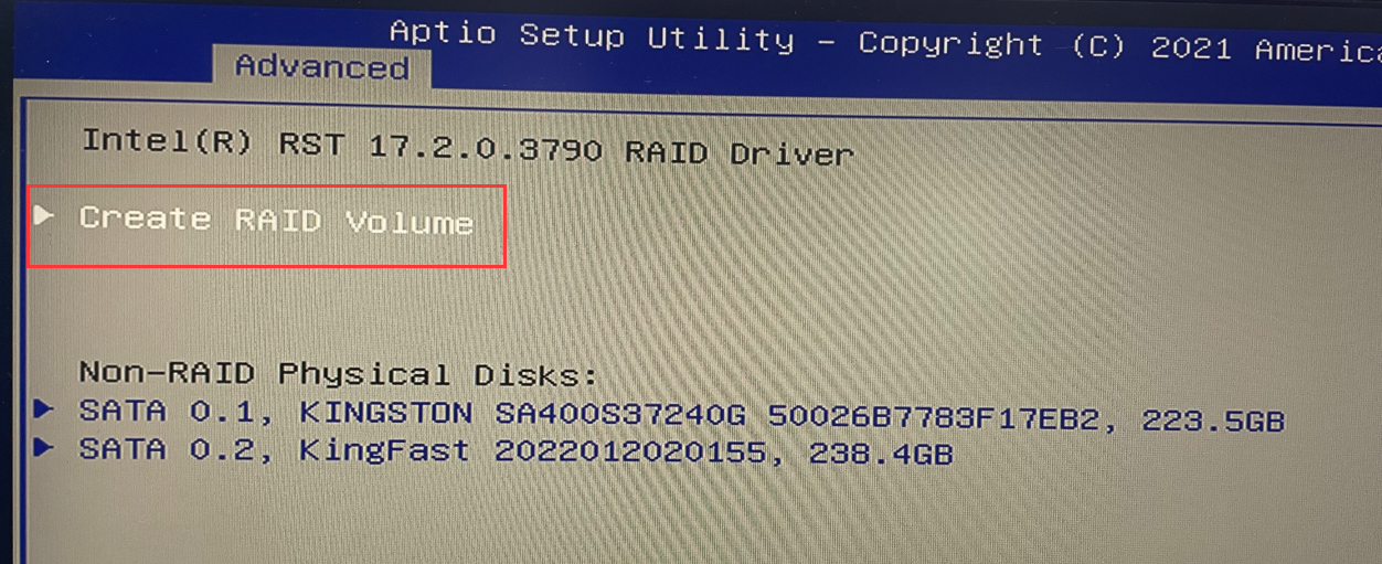 Build raid process in bios